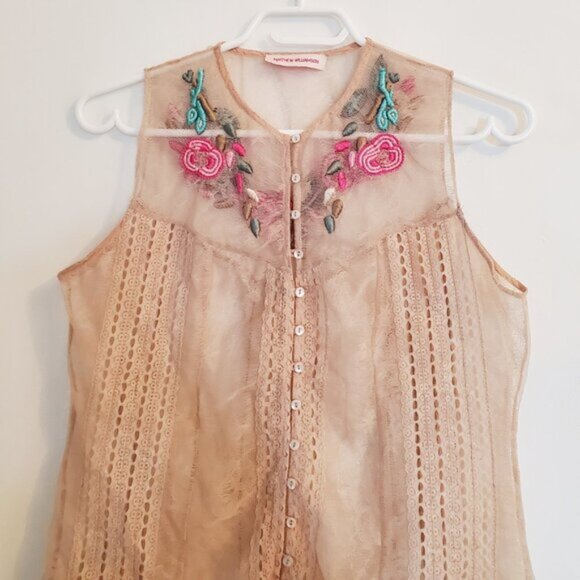 Matthew Williamson Embroidered Beaded Pearl Button Down Cape Nude Vest b59 - Picture 4 of 4